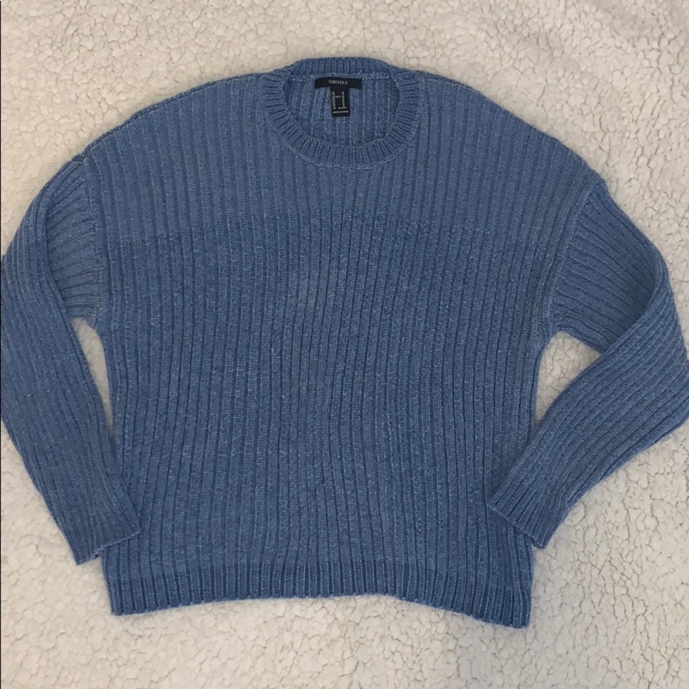 Forever 21 Sweater Crew Neck Chunky Cable Pullover Sweater Frosty Blue Medium